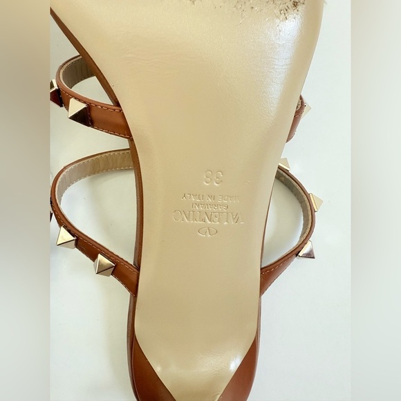 Valentino Garavani Brown Leather Caged Rockstud thong kitten heel sandals EU 38 - Picture 7 of 10